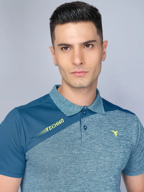 Men Melange Slim Fit Polo T-shirt with DOUBLE COOL