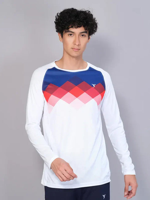 Men Geometric Slim Fit Crew Neck T-shirt with TECHNO COOL