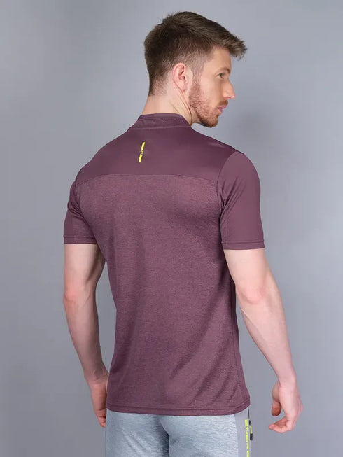 Men Melange Slim Fit Mock Neck T-shirt with DOUBLE COOL