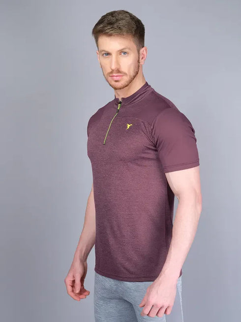 Men Melange Slim Fit Mock Neck T-shirt with DOUBLE COOL