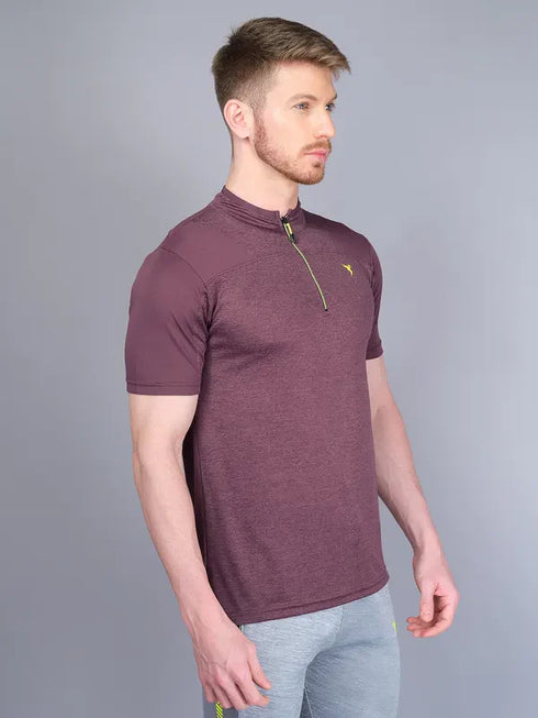 Men Melange Slim Fit Mock Neck T-shirt with DOUBLE COOL