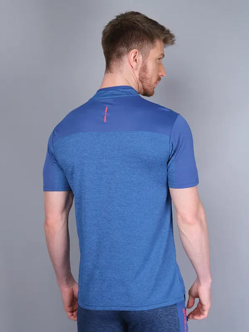 Men Melange Slim Fit Mock Neck T-shirt with DOUBLE COOL