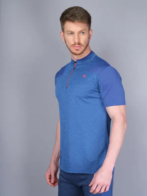 Men Melange Slim Fit Mock Neck T-shirt with DOUBLE COOL