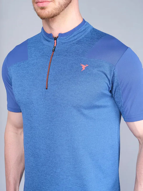 Men Melange Slim Fit Mock Neck T-shirt with DOUBLE COOL