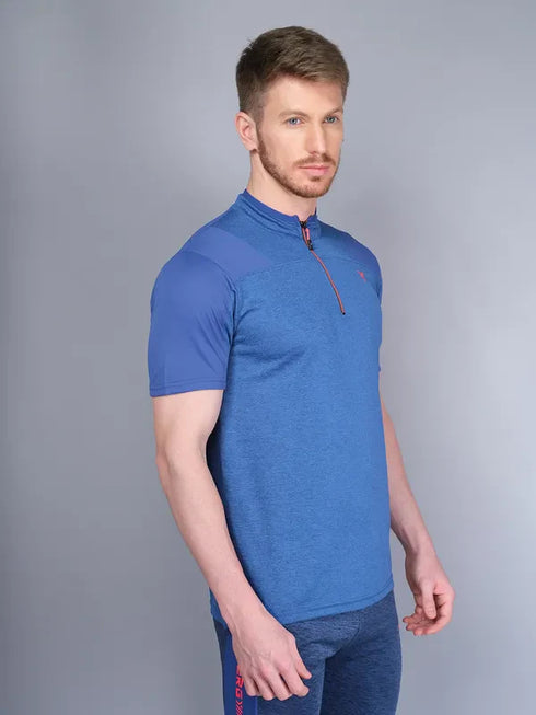 Men Melange Slim Fit Mock Neck T-shirt with DOUBLE COOL