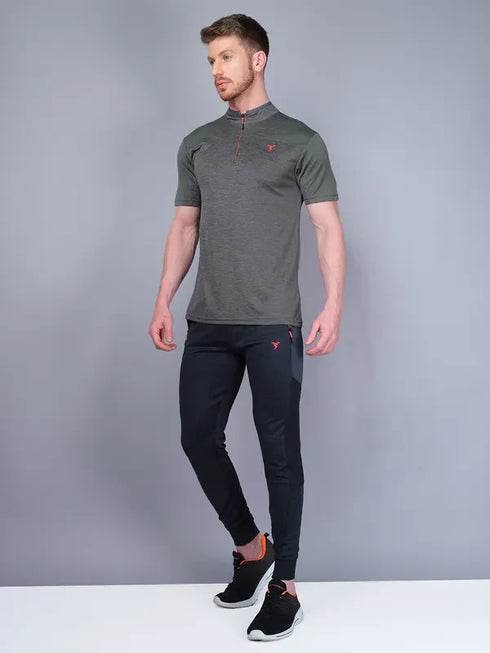 Men Melange Slim Fit Mock Neck T-shirt with DOUBLE COOL