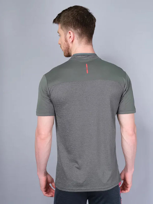 Men Melange Slim Fit Mock Neck T-shirt with DOUBLE COOL
