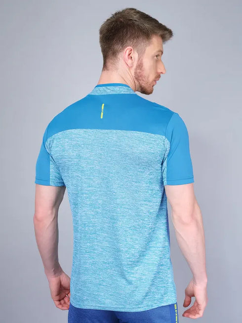 Men Melange Slim Fit Mock Neck T-shirt with DOUBLE COOL