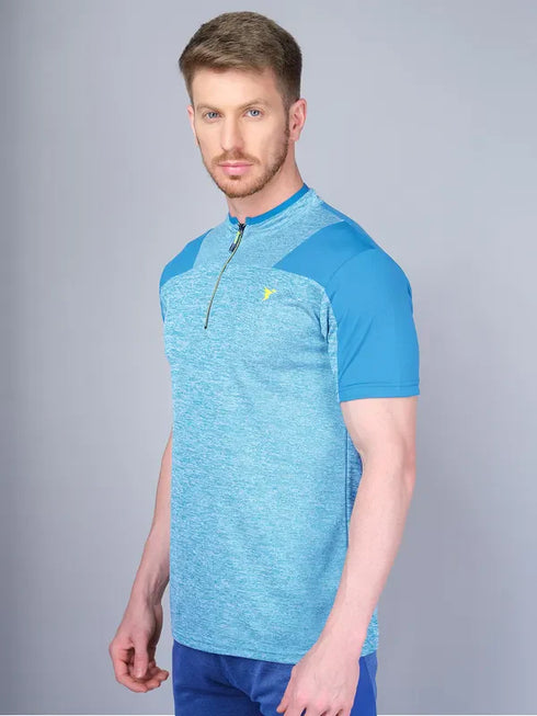 Men Melange Slim Fit Mock Neck T-shirt with DOUBLE COOL