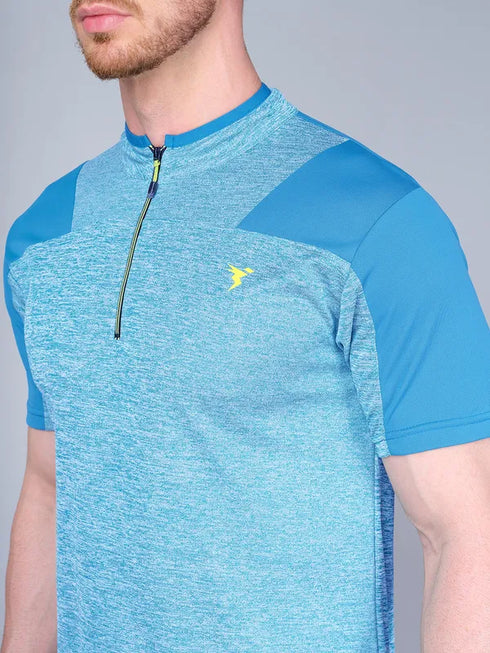 Men Melange Slim Fit Mock Neck T-shirt with DOUBLE COOL