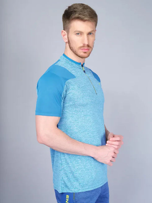 Men Melange Slim Fit Mock Neck T-shirt with DOUBLE COOL