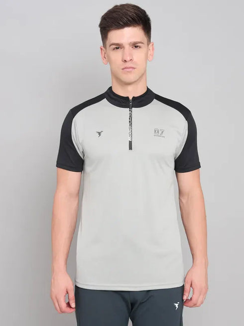 Men Colorblock Slim Fit Mock Neck T-shirt with TECHNO COOL+