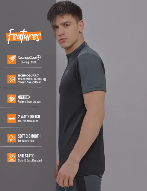 Men Colorblock Slim Fit Mock Neck T-shirt with TECHNO COOL+