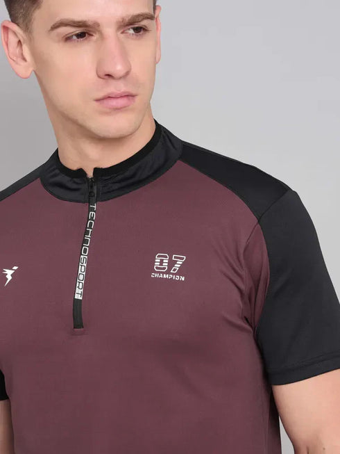Men Colorblock Slim Fit Mock Neck T-shirt with TECHNO COOL+