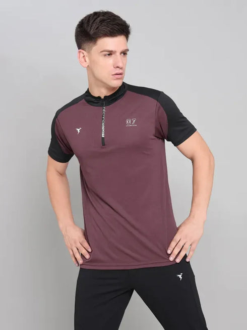 Men Colorblock Slim Fit Mock Neck T-shirt with TECHNO COOL+