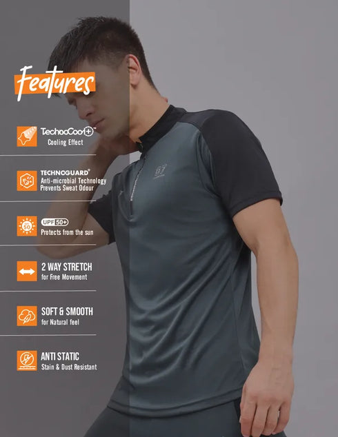 Men Colorblock Slim Fit Mock Neck T-shirt with TECHNO COOL+