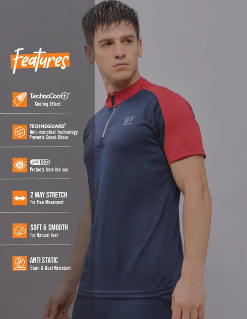 Men Colorblock Slim Fit Mock Neck T-shirt with TECHNO COOL+