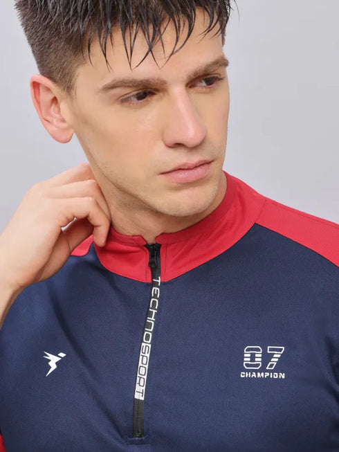 Men Colorblock Slim Fit Mock Neck T-shirt with TECHNO COOL+
