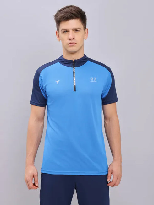 Men Colorblock Slim Fit Mock Neck T-shirt with TECHNO COOL+