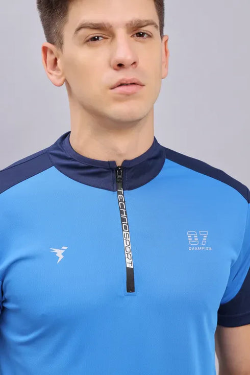 Men Colorblock Slim Fit Mock Neck T-shirt with TECHNO COOL+