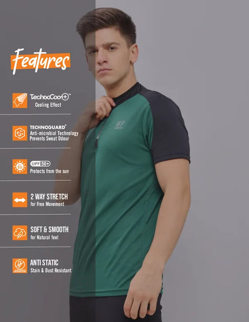 Men Colorblock Slim Fit Mock Neck T-shirt with TECHNO COOL+