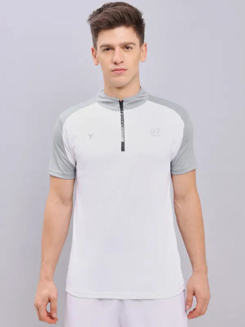 Men Colorblock Slim Fit Mock Neck T-shirt with TECHNO COOL+
