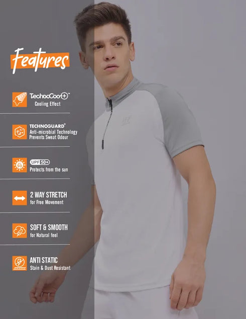 Men Colorblock Slim Fit Mock Neck T-shirt with TECHNO COOL+