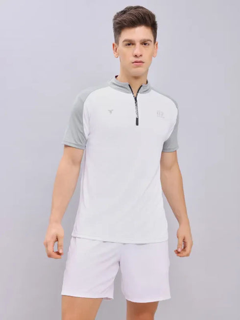 Men Colorblock Slim Fit Mock Neck T-shirt with TECHNO COOL+