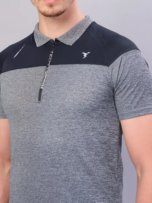 Men Melange Slim Fit Polo T-shirt with DOUBLE COOL