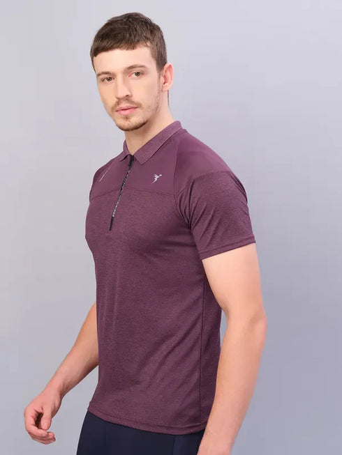 Men Melange Slim Fit Polo T-shirt with DOUBLE COOL