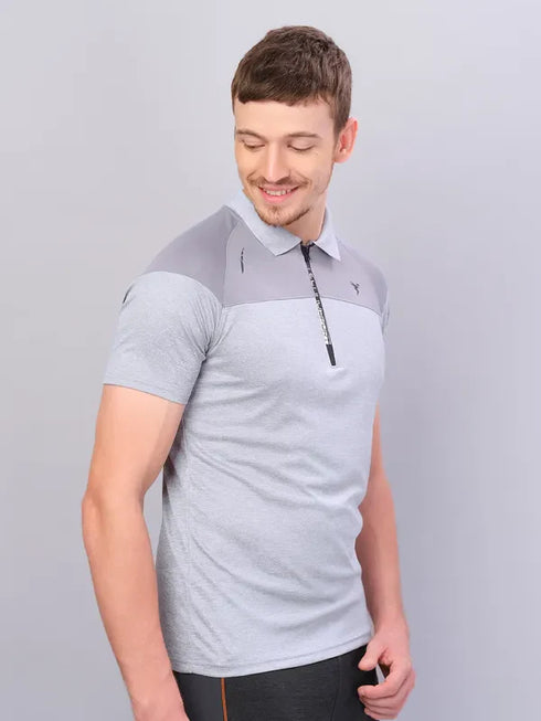 Men Melange Slim Fit Polo T-shirt with DOUBLE COOL