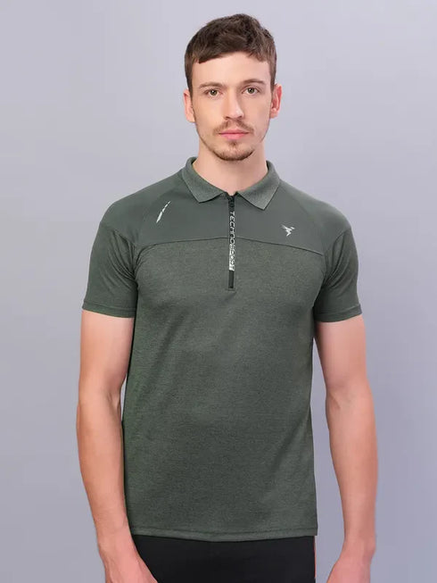 Men Melange Slim Fit Polo T-shirt with DOUBLE COOL