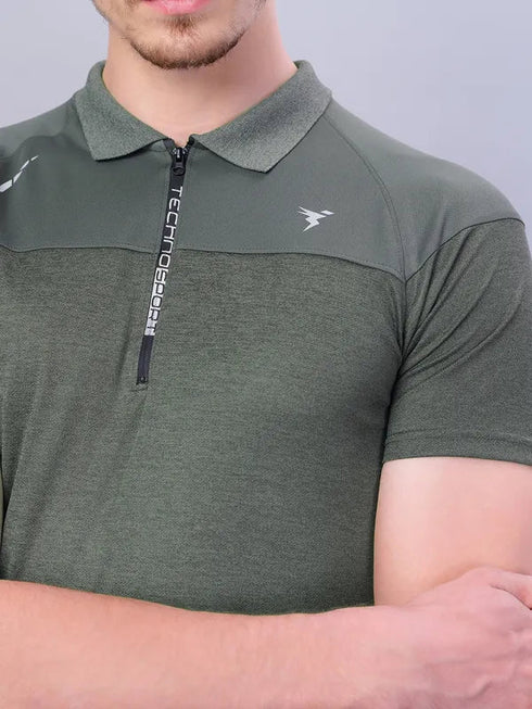 Men Melange Slim Fit Polo T-shirt with DOUBLE COOL