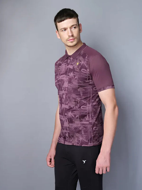 Men Printed Slim Fit Polo T-shirt with DOUBLE COOL