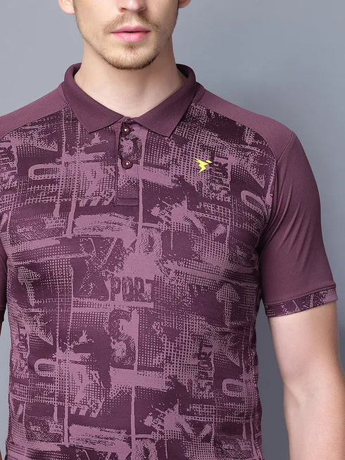 Men Printed Slim Fit Polo T-shirt with DOUBLE COOL