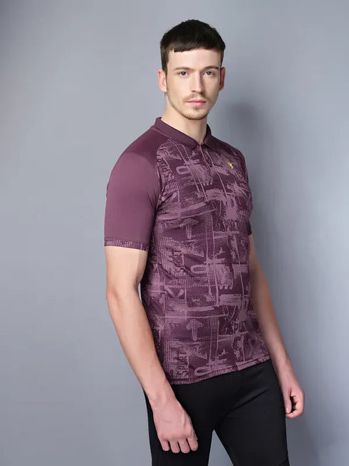 Men Printed Slim Fit Polo T-shirt with DOUBLE COOL