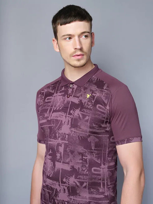 Men Printed Slim Fit Polo T-shirt with DOUBLE COOL