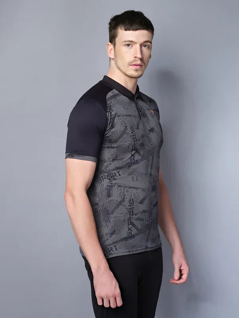 Men Printed Slim Fit Polo T-shirt with DOUBLE COOL