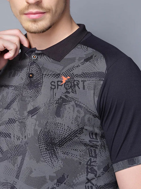 Men Printed Slim Fit Polo T-shirt with DOUBLE COOL