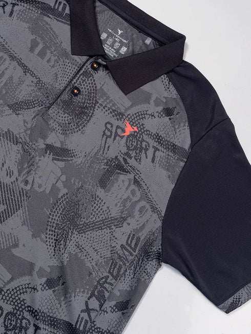 Men Printed Slim Fit Polo T-shirt with DOUBLE COOL