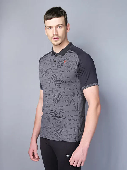 Men Printed Slim Fit Polo T-shirt with DOUBLE COOL
