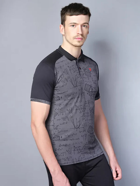 Men Printed Slim Fit Polo T-shirt with DOUBLE COOL
