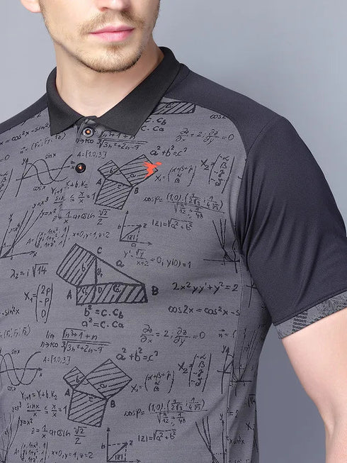 Men Printed Slim Fit Polo T-shirt with DOUBLE COOL