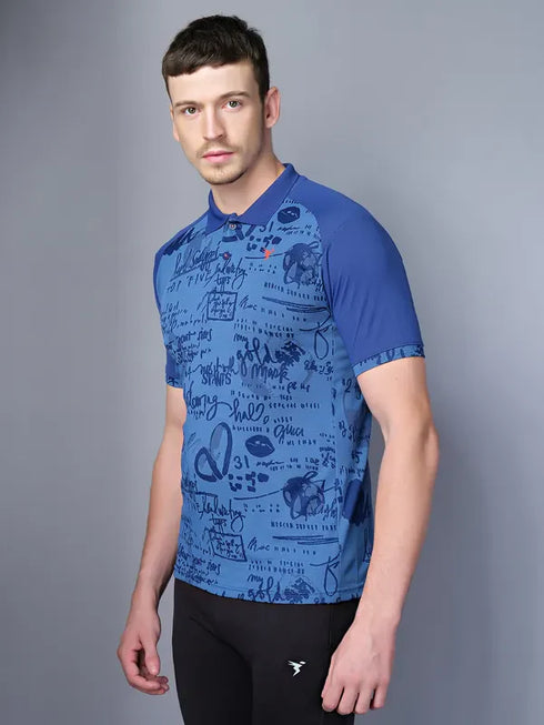 Men Printed Slim Fit Polo T-shirt with DOUBLE COOL
