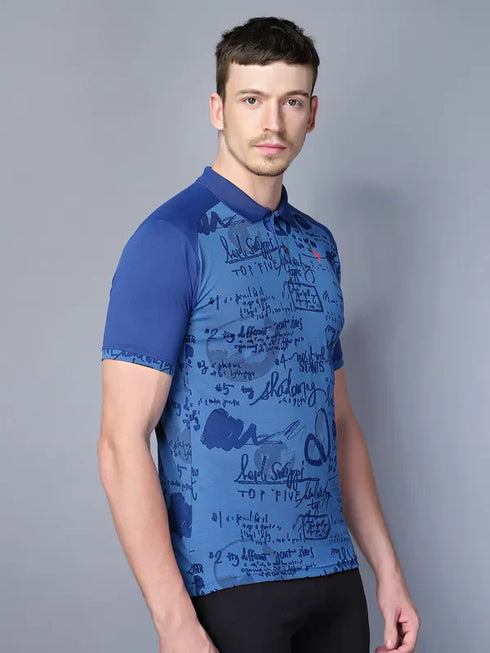 Men Printed Slim Fit Polo T-shirt with DOUBLE COOL