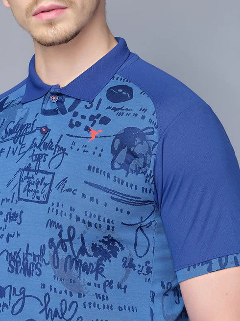 Men Printed Slim Fit Polo T-shirt with DOUBLE COOL