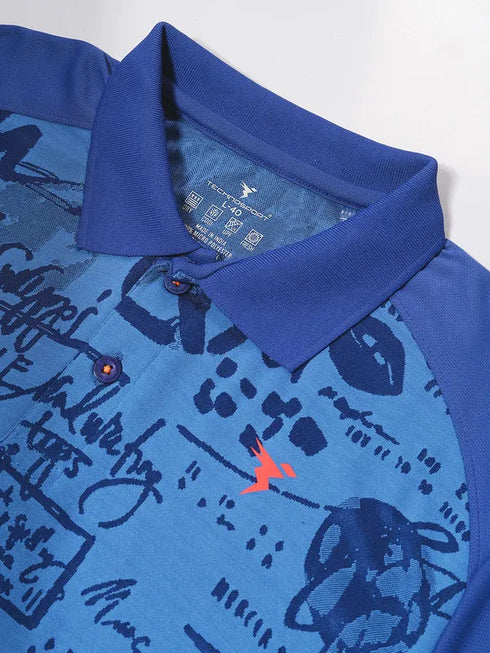 Men Printed Slim Fit Polo T-shirt with DOUBLE COOL