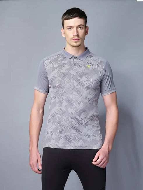 Men Printed Slim Fit Polo T-shirt with DOUBLE COOL