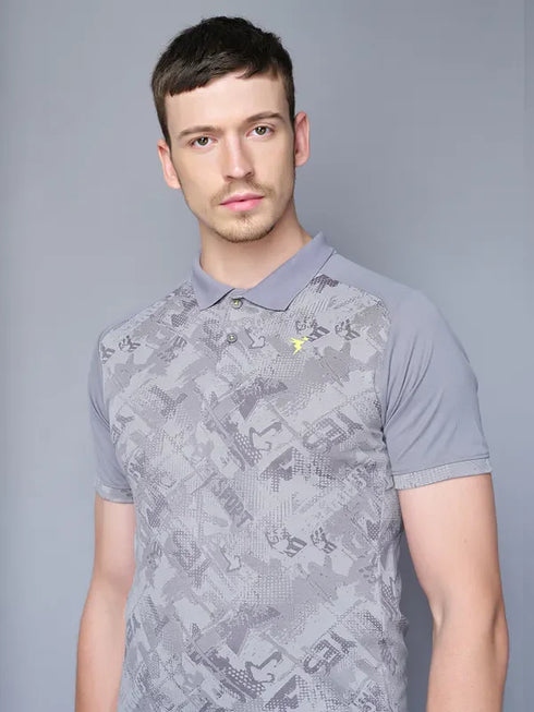 Men Printed Slim Fit Polo T-shirt with DOUBLE COOL