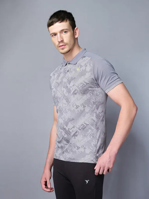 Men Printed Slim Fit Polo T-shirt with DOUBLE COOL